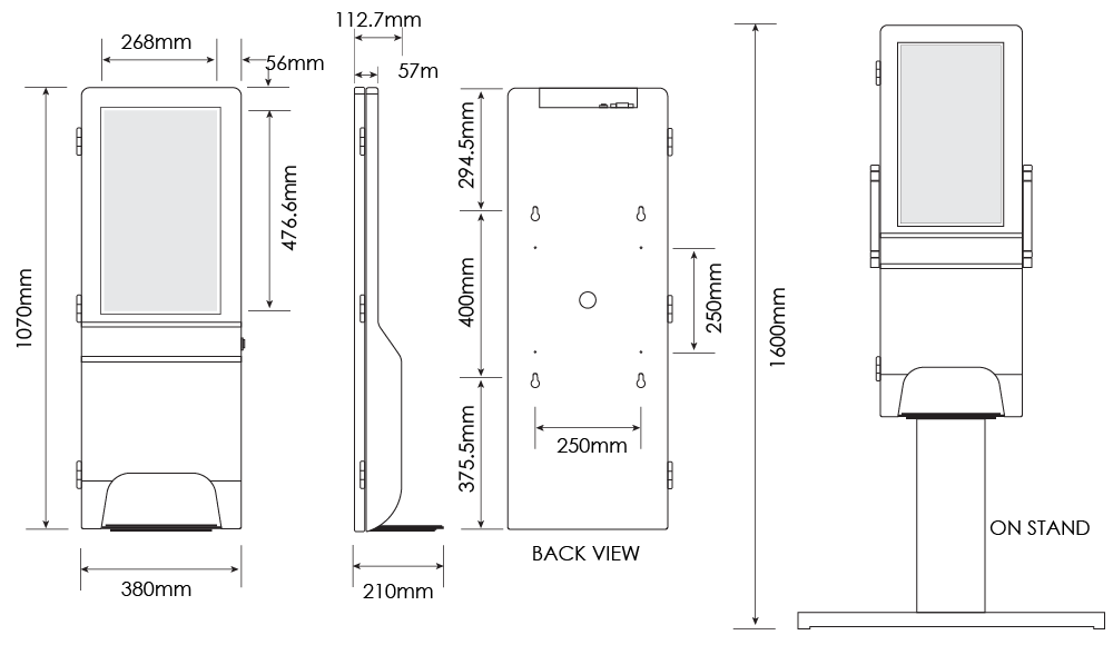 Dimensions for hand sanitiser kiosk